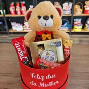 box Urso e Chocolates Feliz Dia Da Mulher